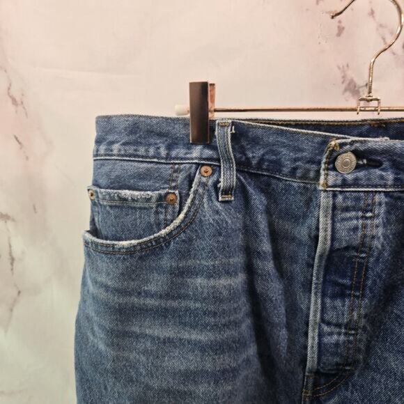 Levis Shorts Womens 34 Jean 501 XX Denim High Rise Light Button Fly Distressed - Picture 2 of 11